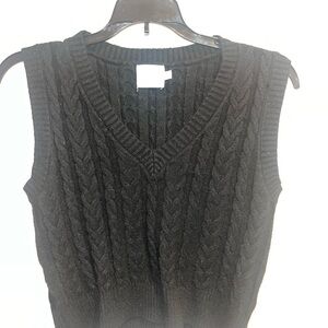 Black Cable Knit Sleeveless Sweater